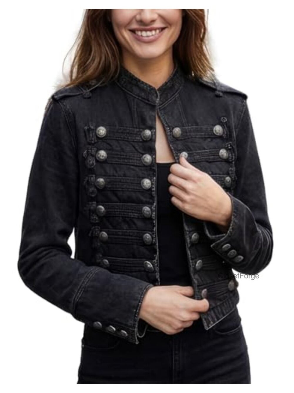 Vintage Military Steampunk Double Breasted Denim Jacket Stand Collar Gothic Coat